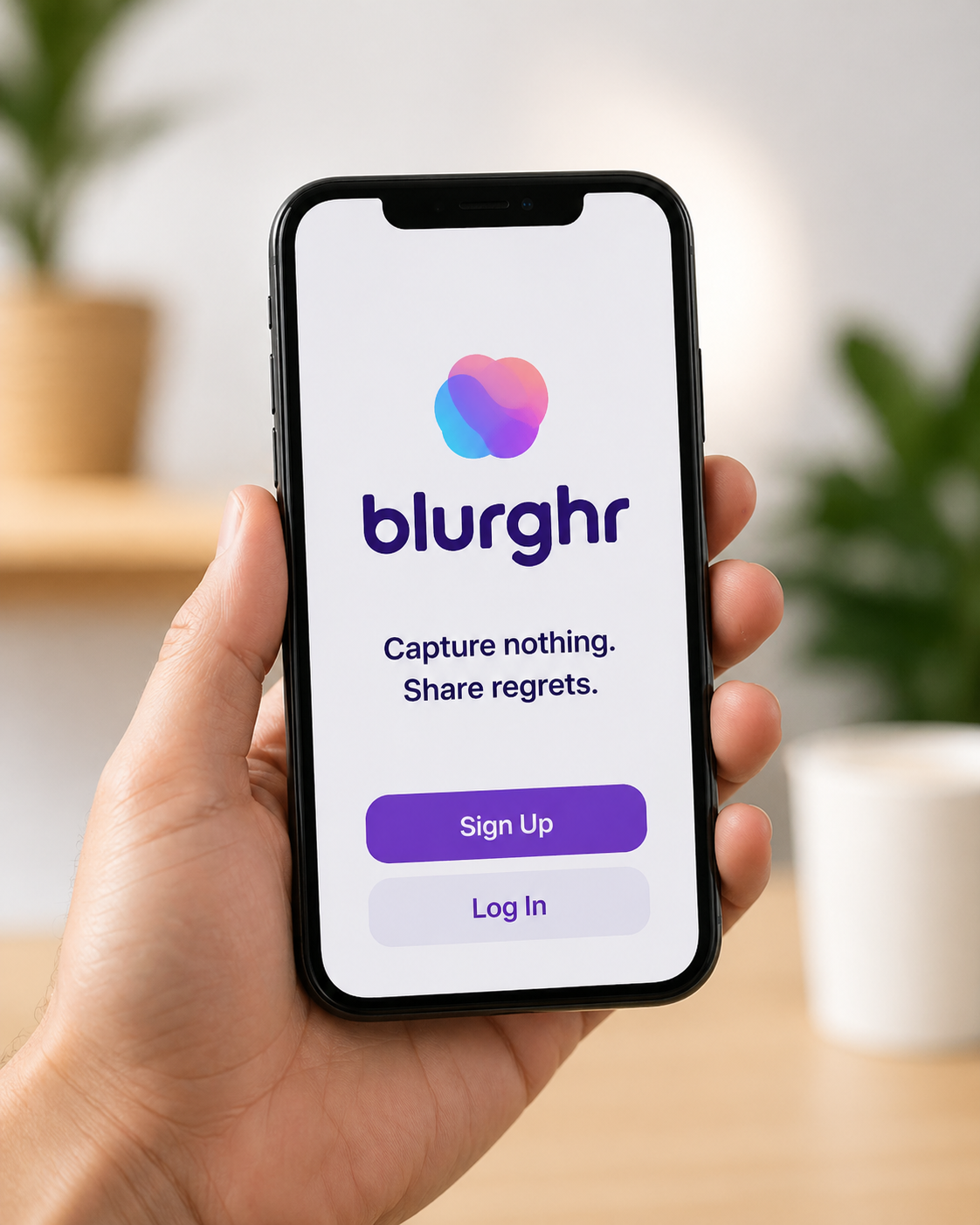 Blurghr app shown on a smartphone